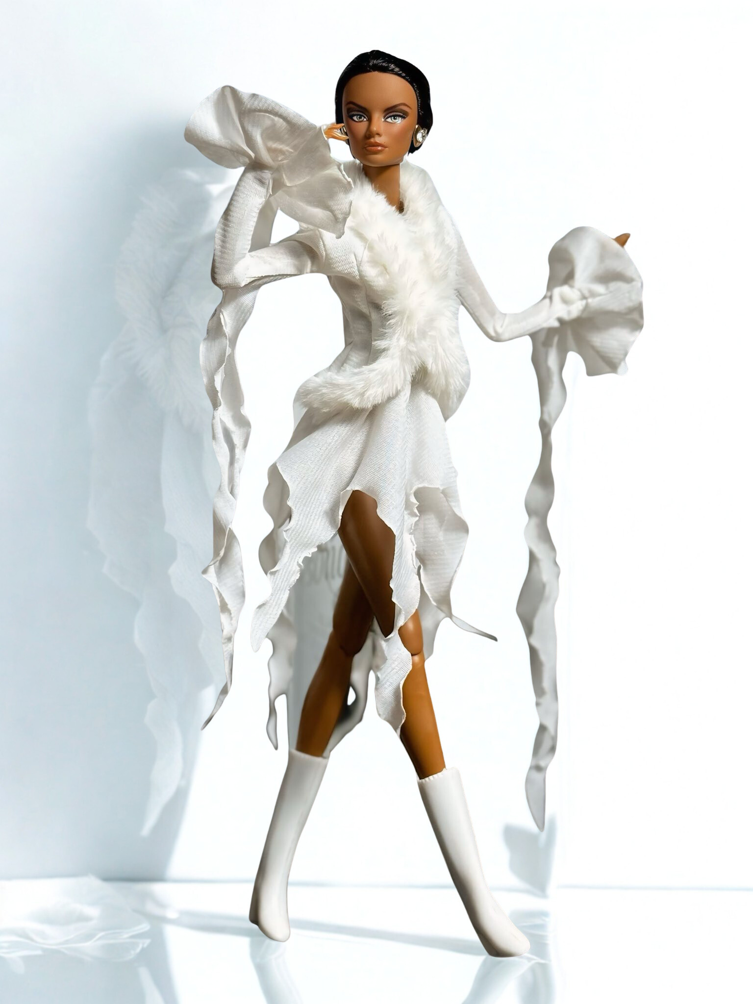 “Frost Whisper” Fashion Royalty 6.0 Doll Outfit – OOAK Handmade White Ensemble