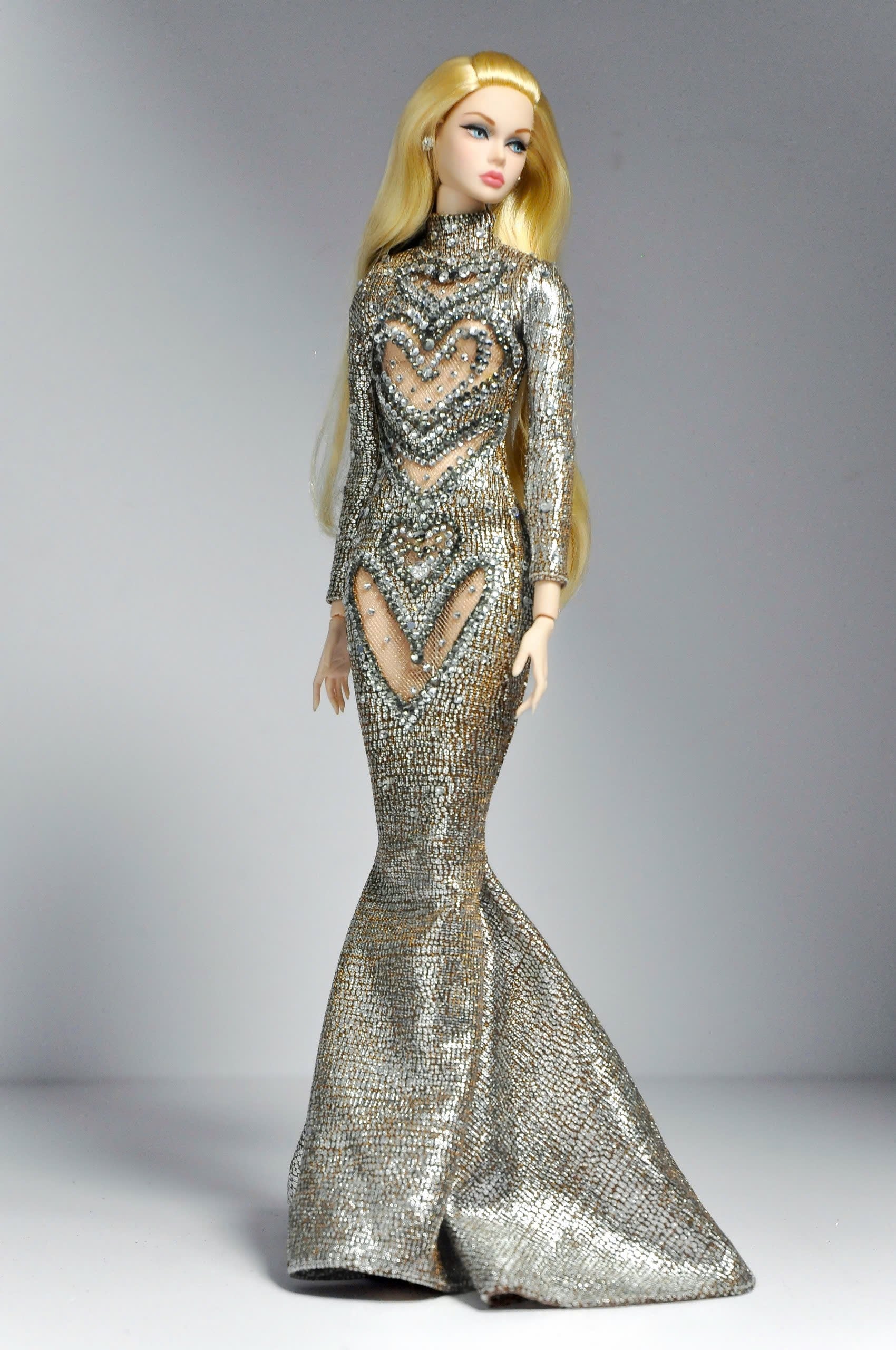 Fashion Royalty Silver Crystal Mermaid Gown – 1/6 Couture Dress