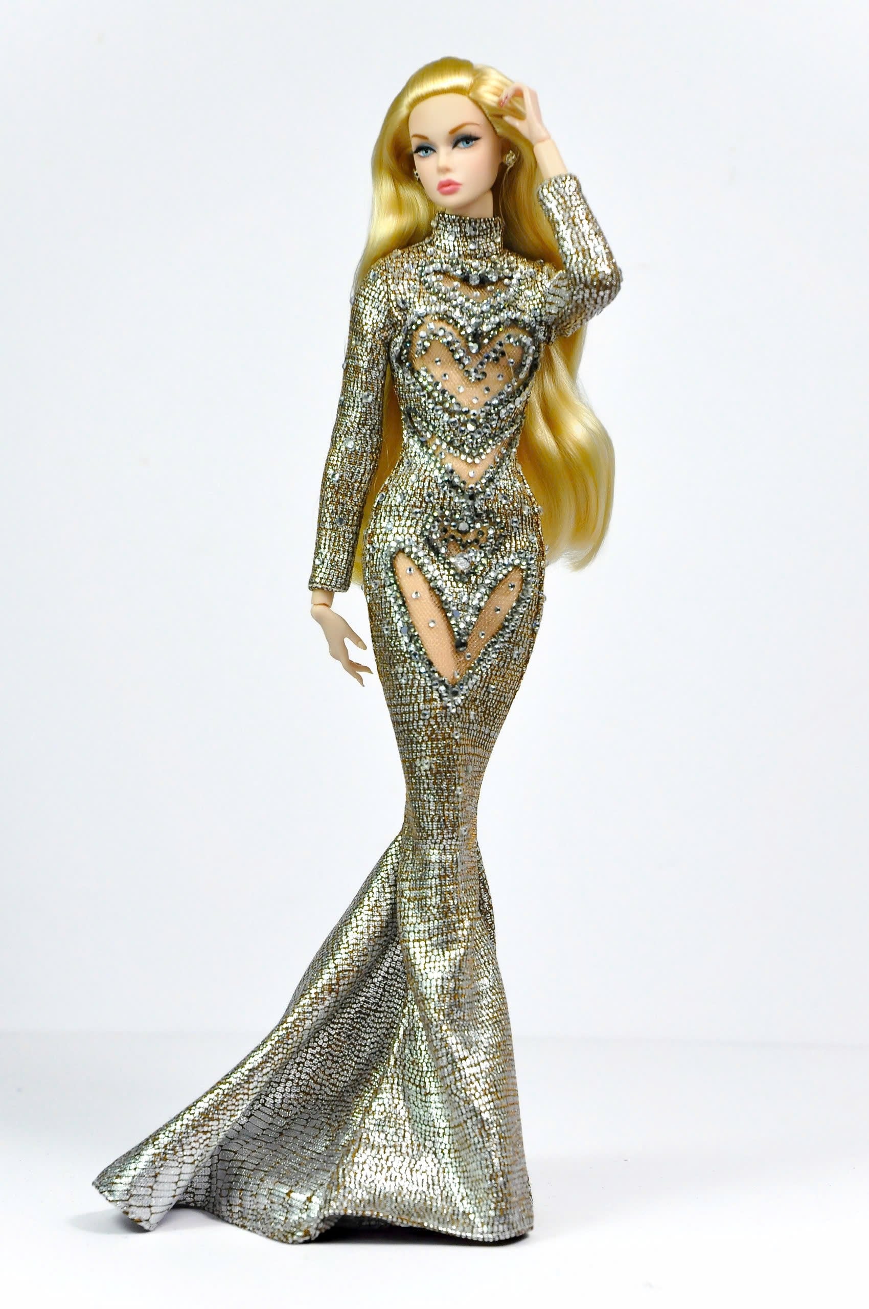 Fashion Royalty Silver Crystal Mermaid Gown – 1/6 Couture Dress