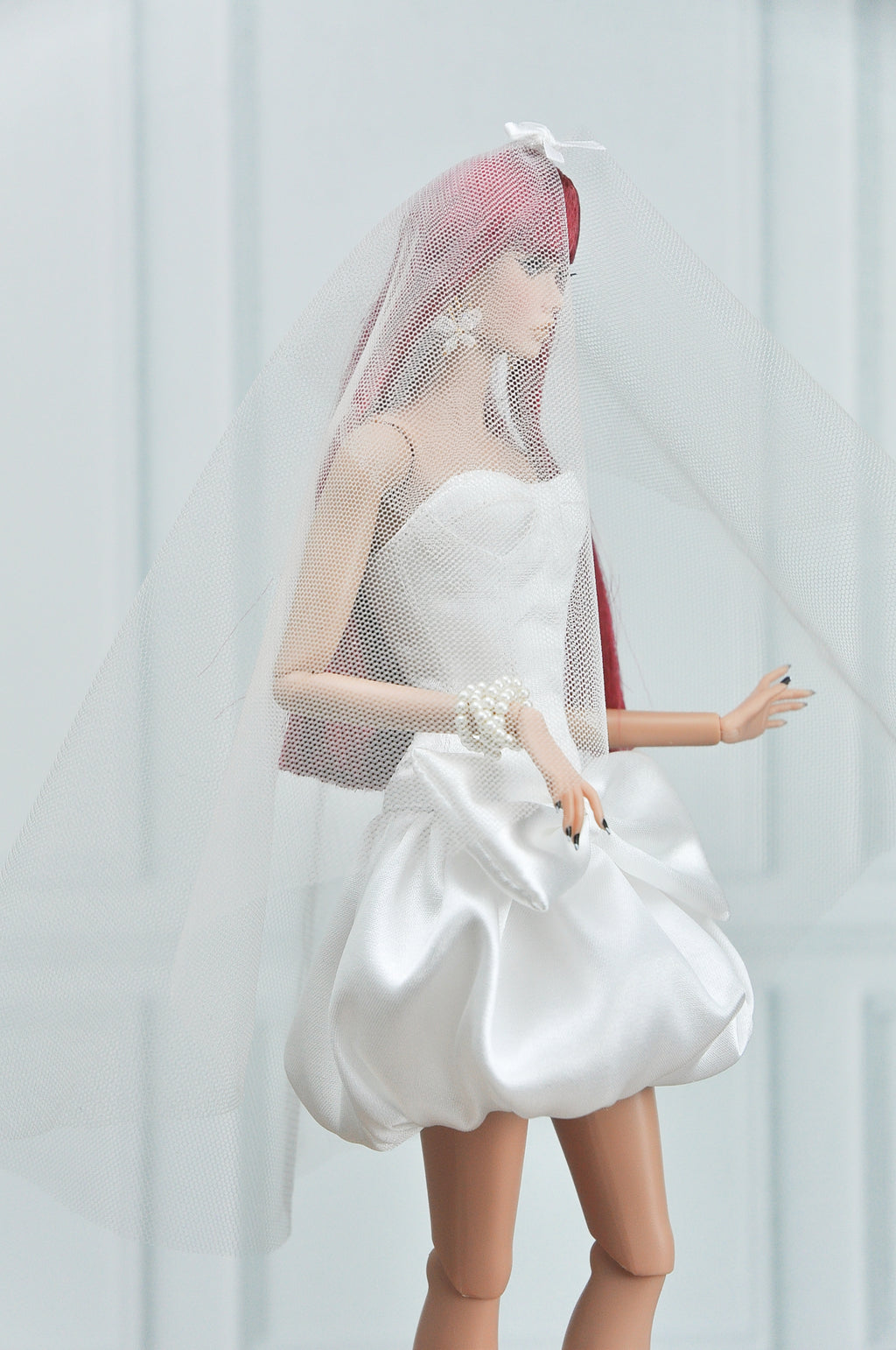 BRIDAL | Bow Whisper Bridal Mini Dress – Couture Wedding Outfit for Fashion Royalty Dolls by Plastik Tiara