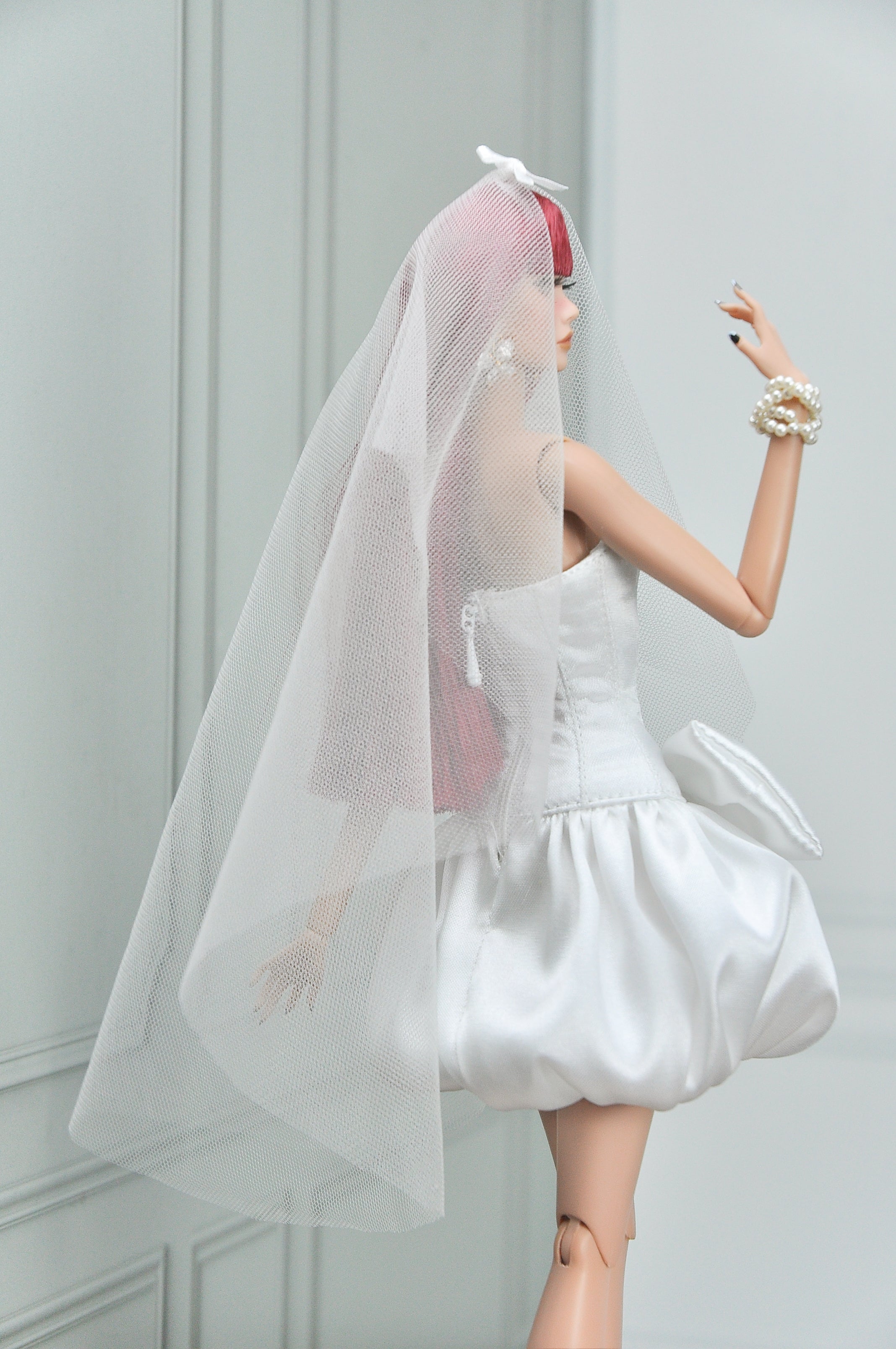 BRIDAL | Bow Whisper Bridal Mini Dress – Couture Wedding Outfit for Fashion Royalty Dolls by Plastik Tiara