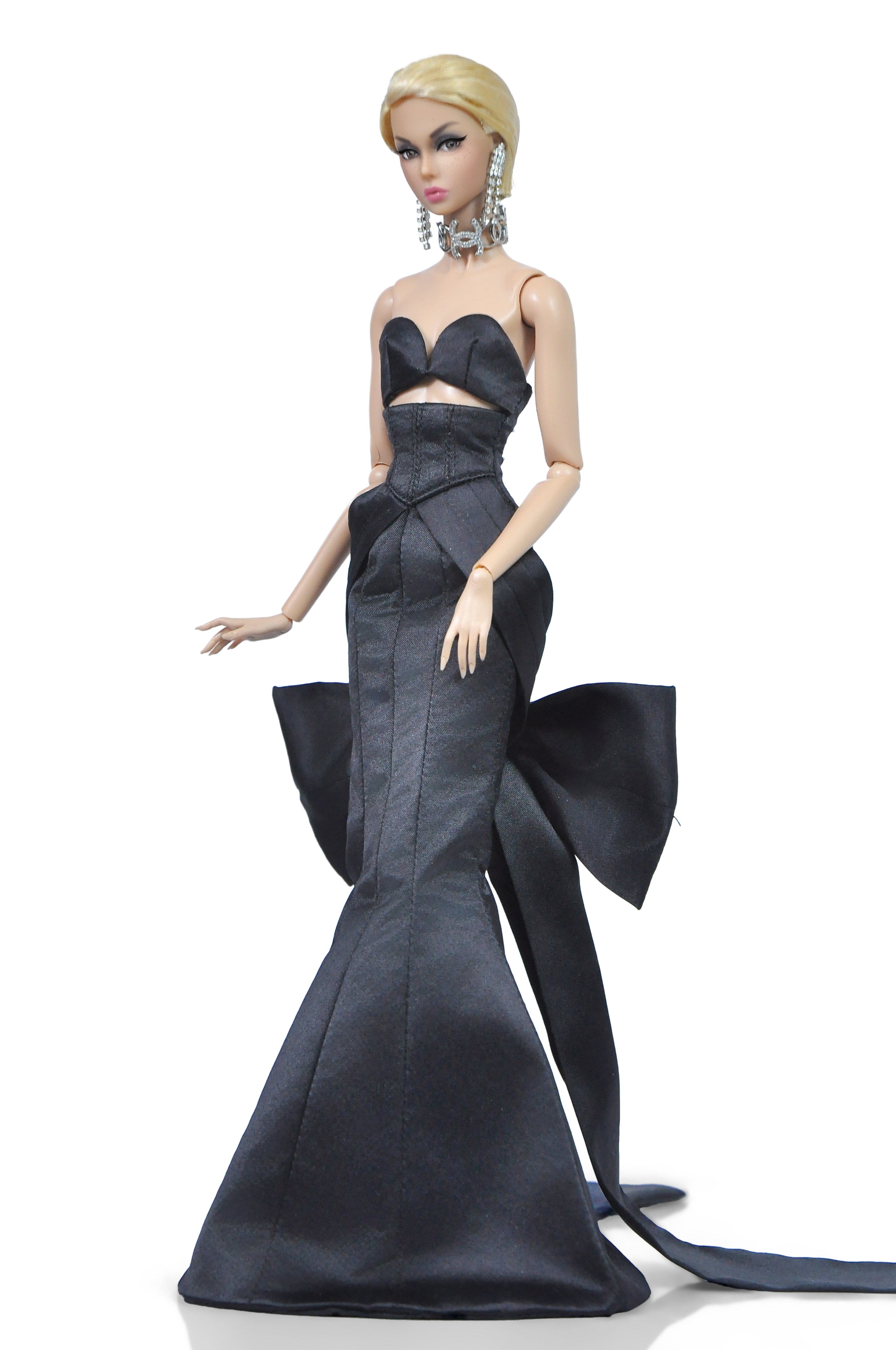 OOAK | Night Rendezvous - Dark black draping gown for Fashion Royalty & NU FACE doll
