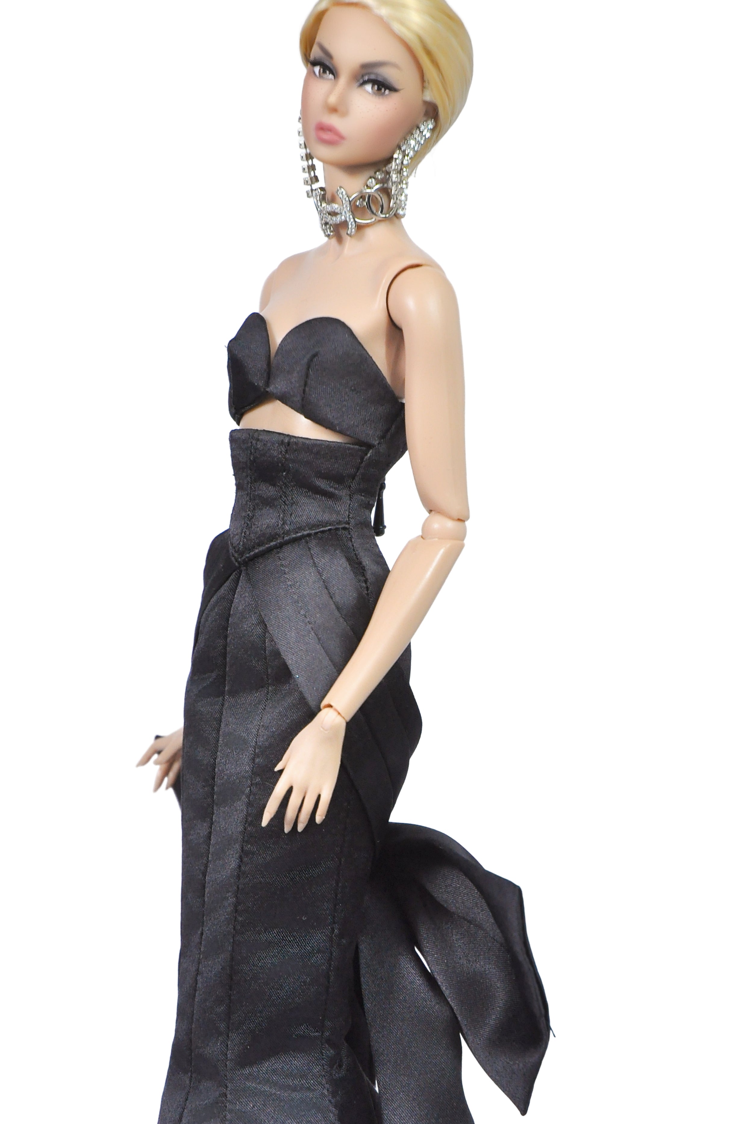 OOAK | Night Rendezvous - Dark black draping gown for Fashion Royalty & NU FACE doll