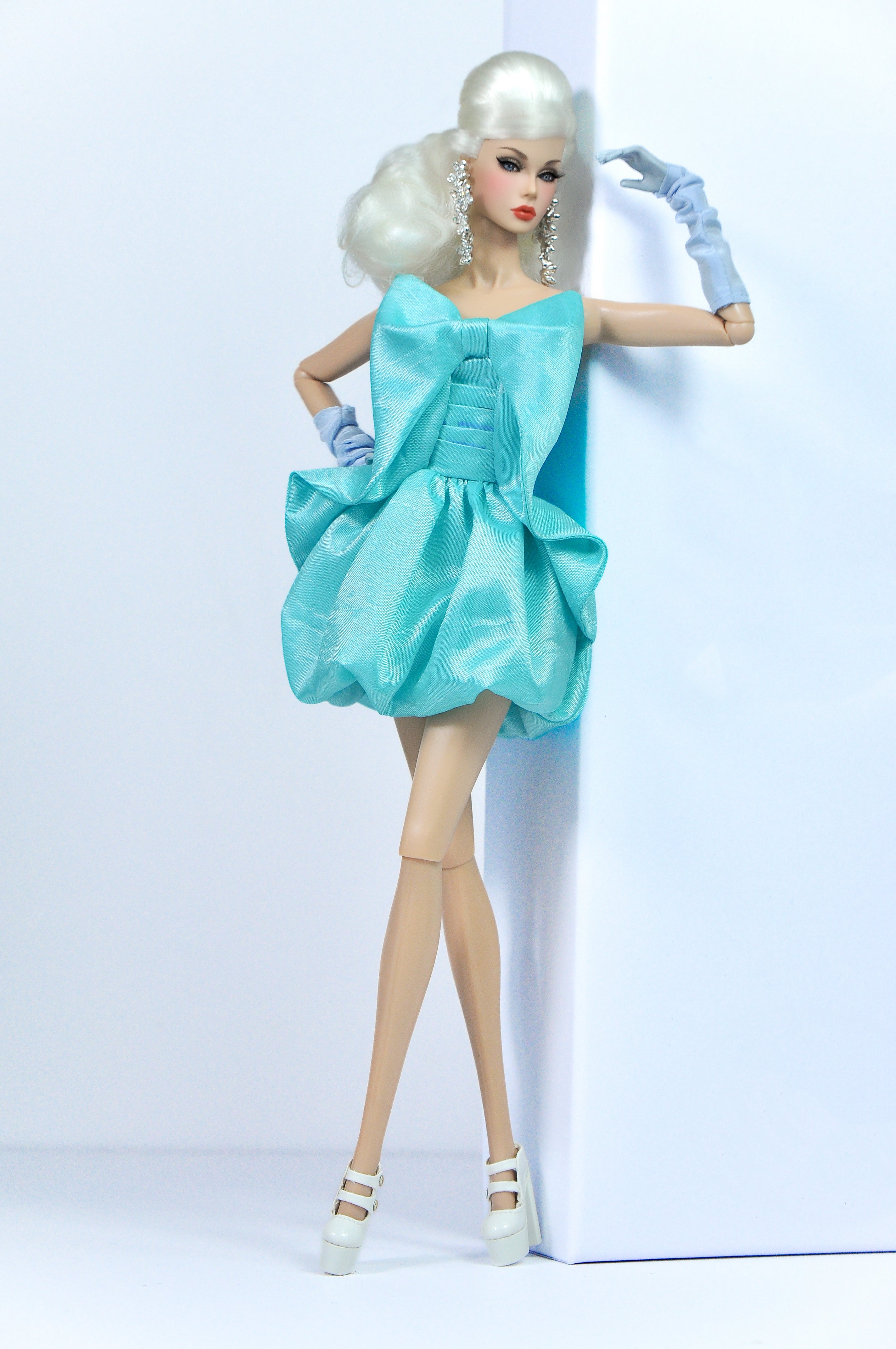 OOAK | "Bubble Bow" Aqua Cocktail Dress – Fashion Royalty 6.0 Doll Clothes