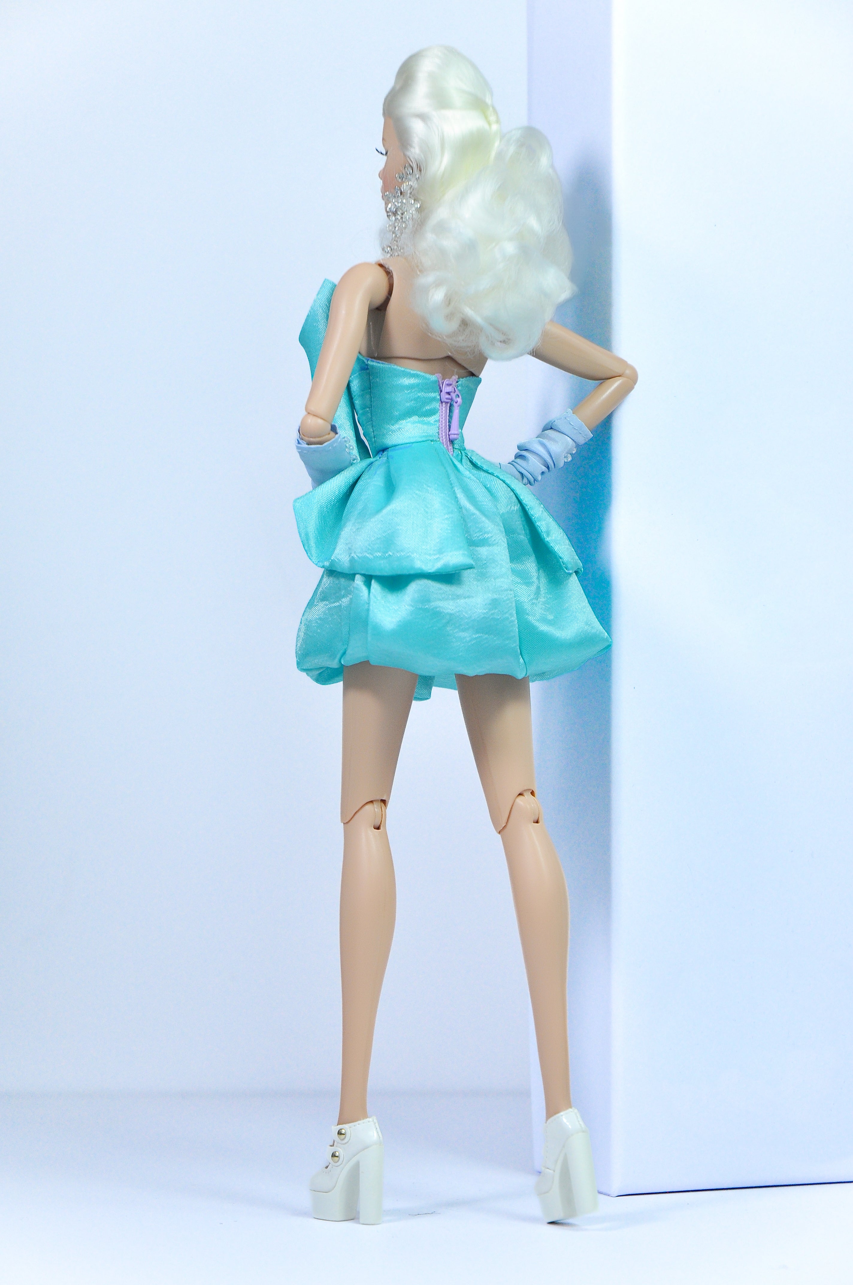 OOAK | "Bubble Bow" Aqua Cocktail Dress – Fashion Royalty 6.0 Doll Clothes