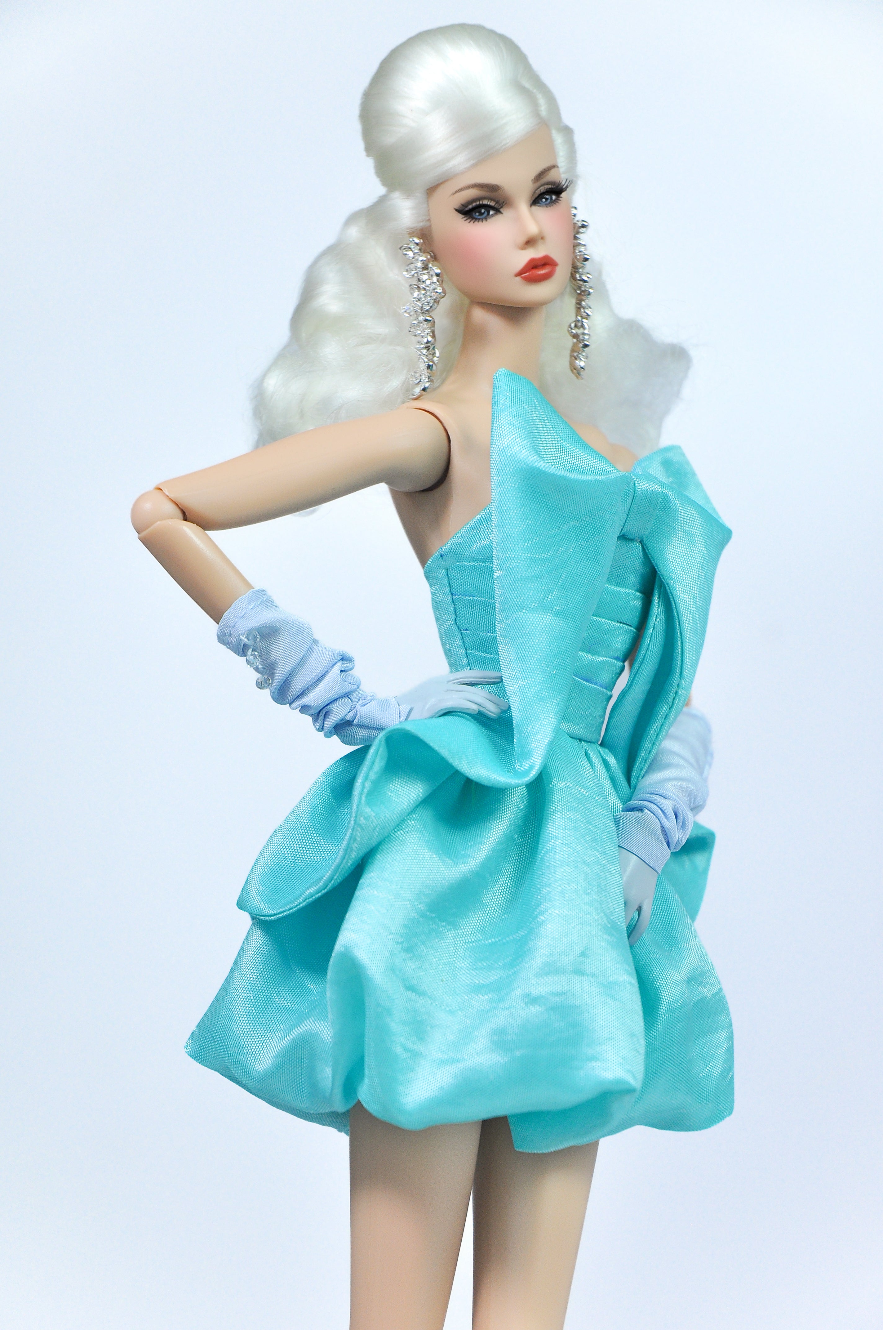 OOAK | "Bubble Bow" Aqua Cocktail Dress – Fashion Royalty 6.0 Doll Clothes