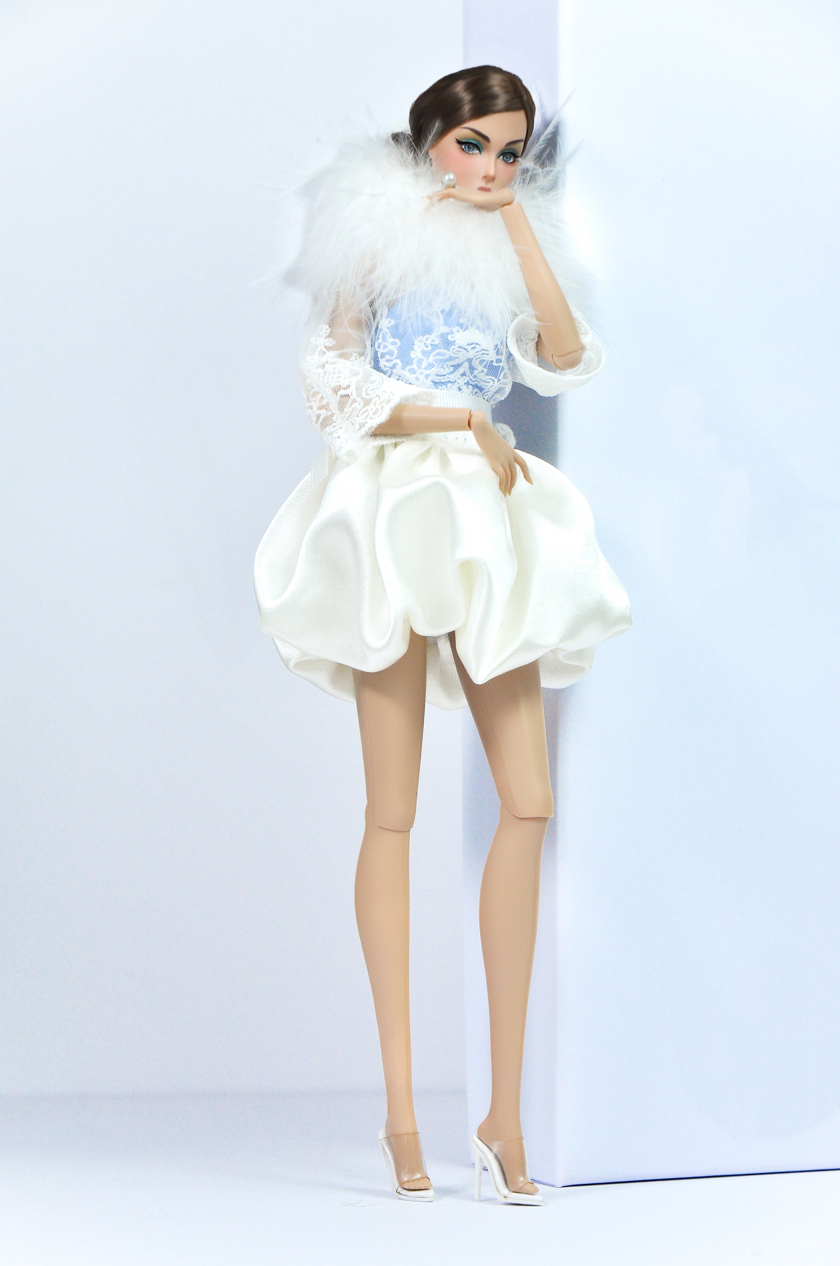 OOAK | "Snowdrop Lace" Pastel Mesh & Skirt Set – Fashion Royalty 6.0 Doll Clothes