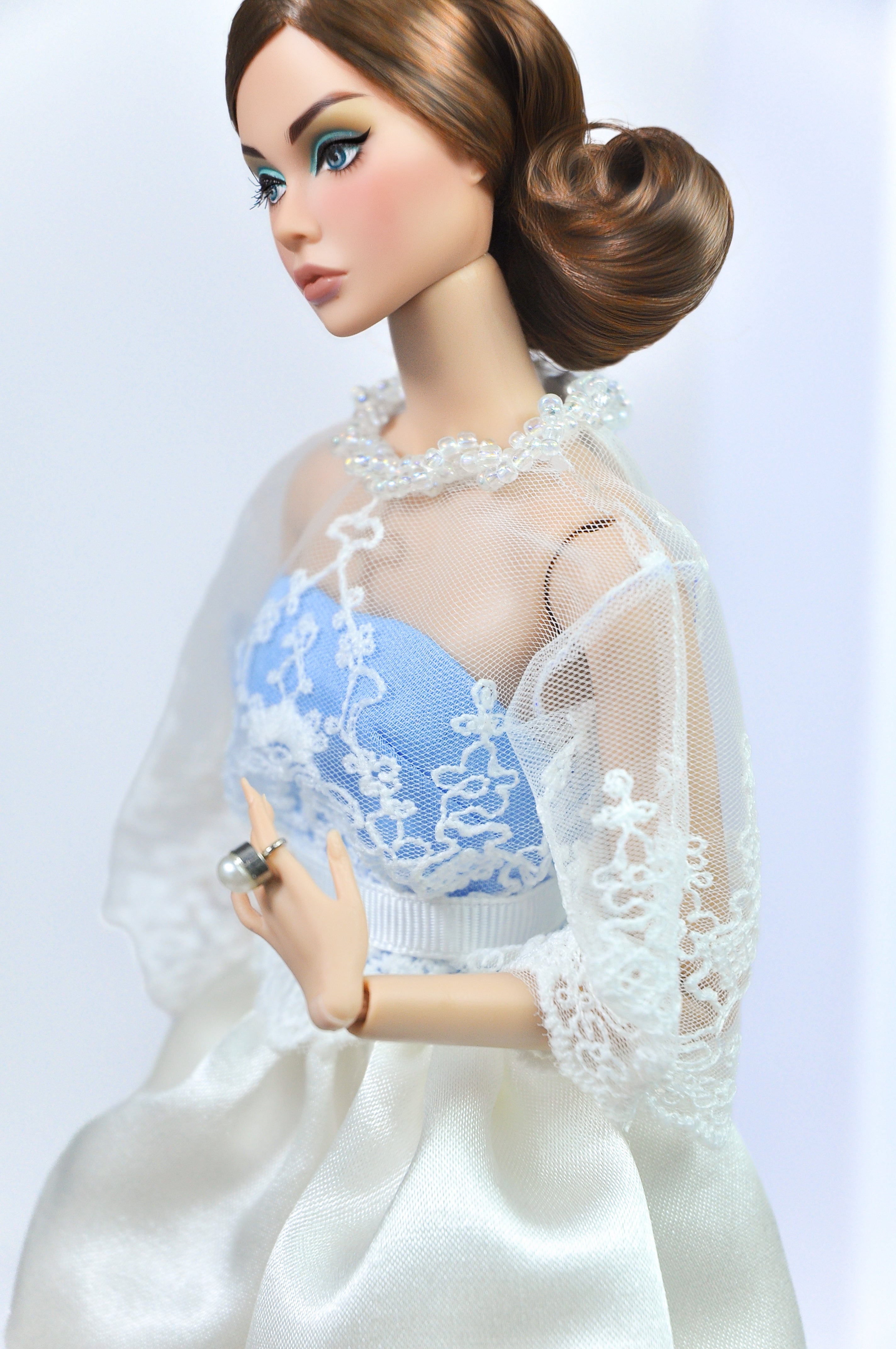 OOAK | "Snowdrop Lace" Pastel Mesh & Skirt Set – Fashion Royalty 6.0 Doll Clothes
