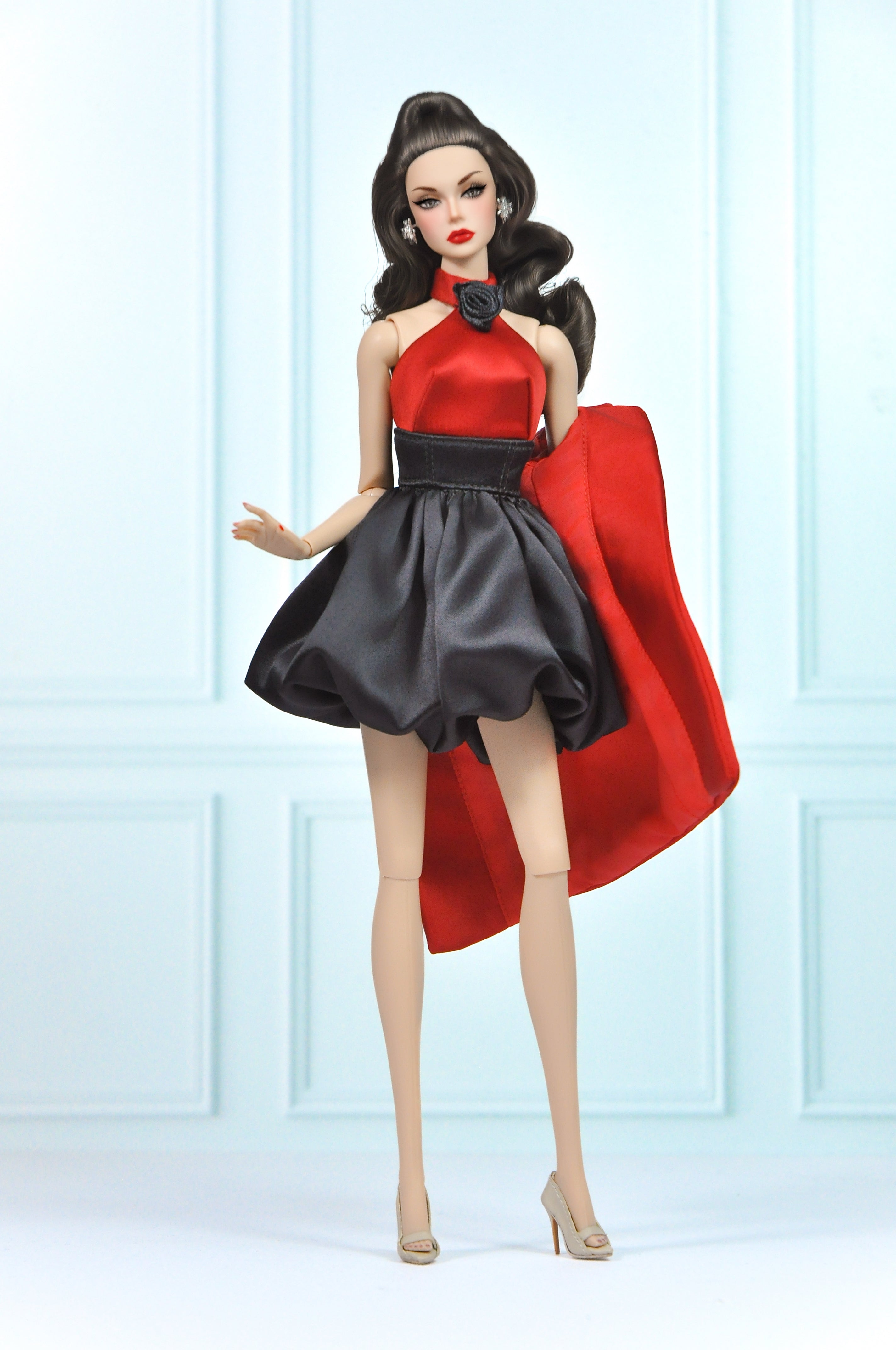 OOAK | Scarlet Noir Cocktail – Doll Cocktail Dress & Coat for Fashion Royalty doll clothes