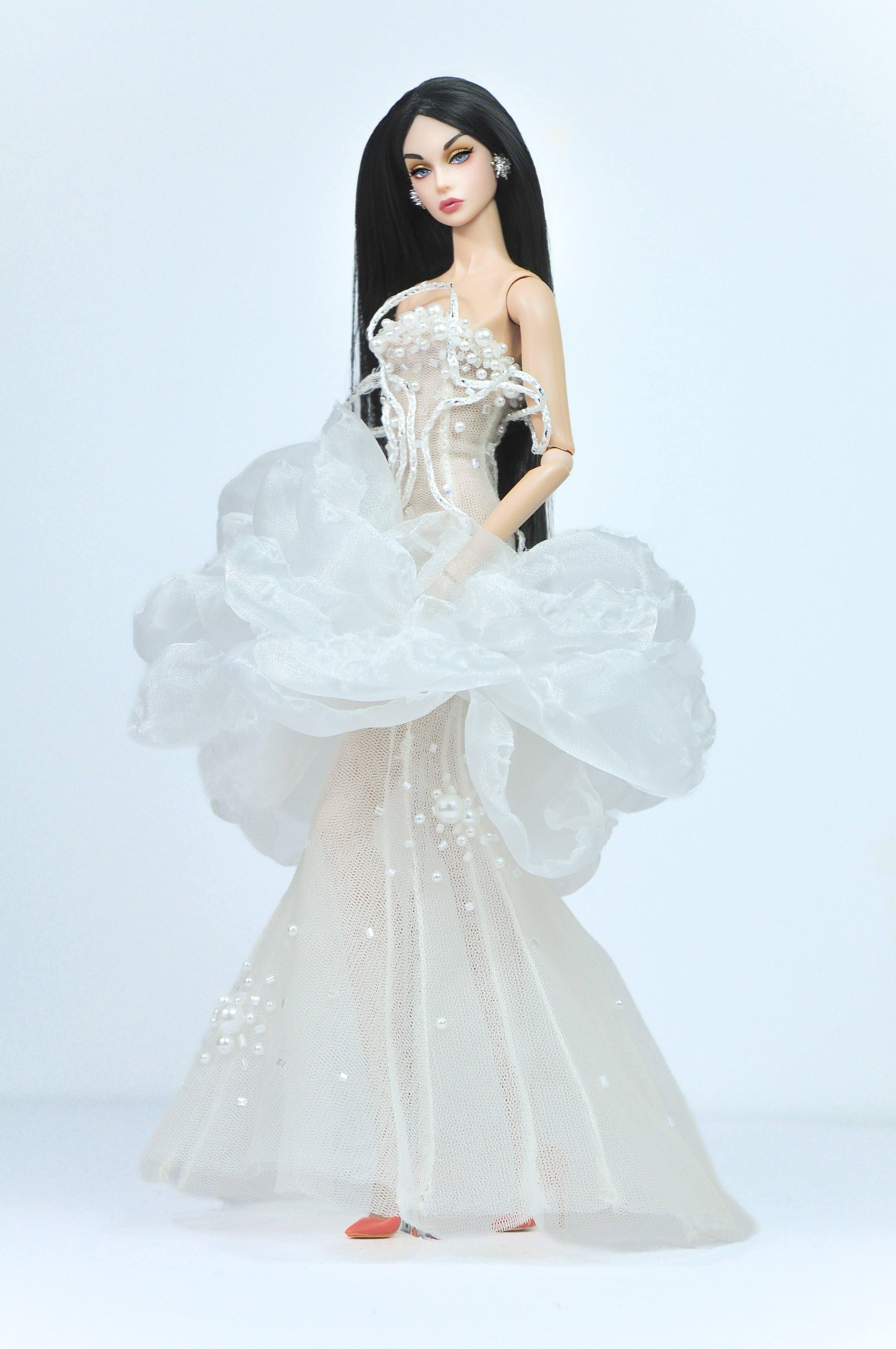 OOAK | Haute Desire Gown – White Pearl Couture Dress for Fashion Royalty 6.0 Dolls”