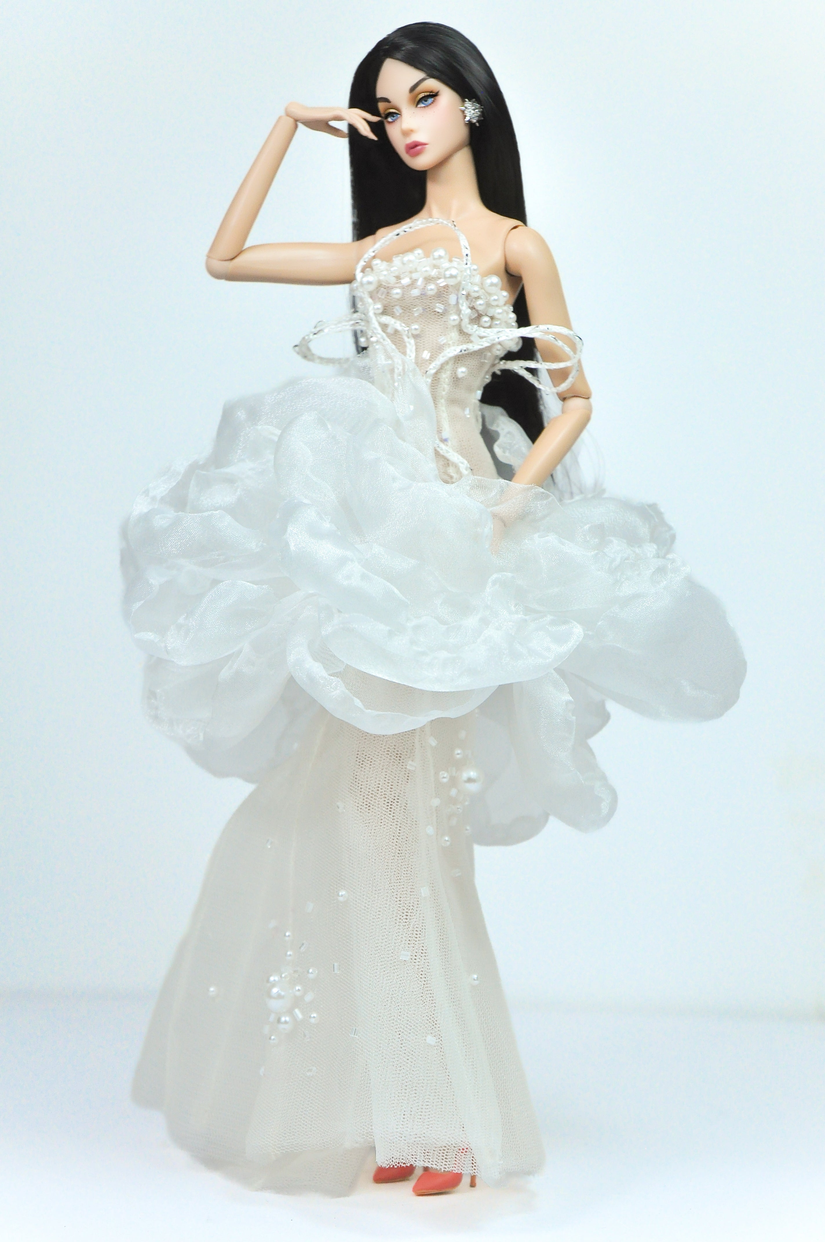 OOAK | Haute Desire Gown – White Pearl Couture Dress for Fashion Royalty 6.0 Dolls”