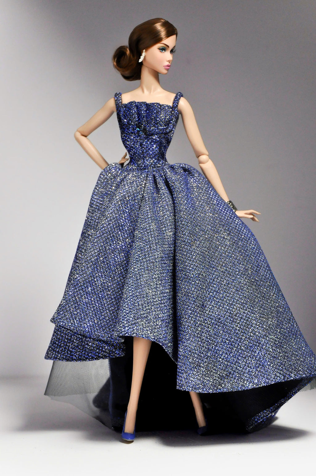 Midnight Blue Sparkle Ball Gown – High-Low Dress for Fashion Royalty