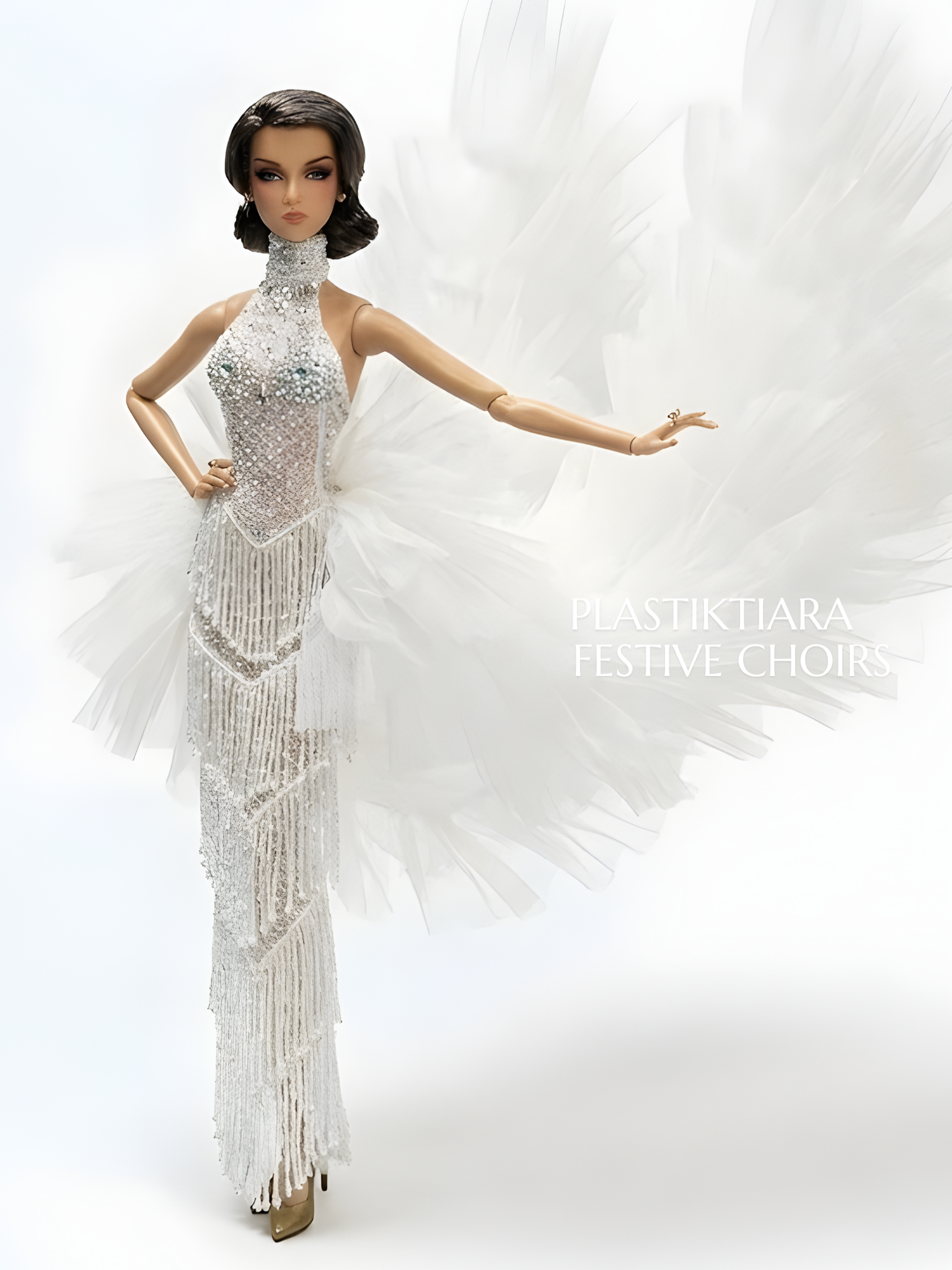 OOAK | Glitz & Glam White Fringed Gown for Fashion Royalty Doll Clothes - 12-inch Scale